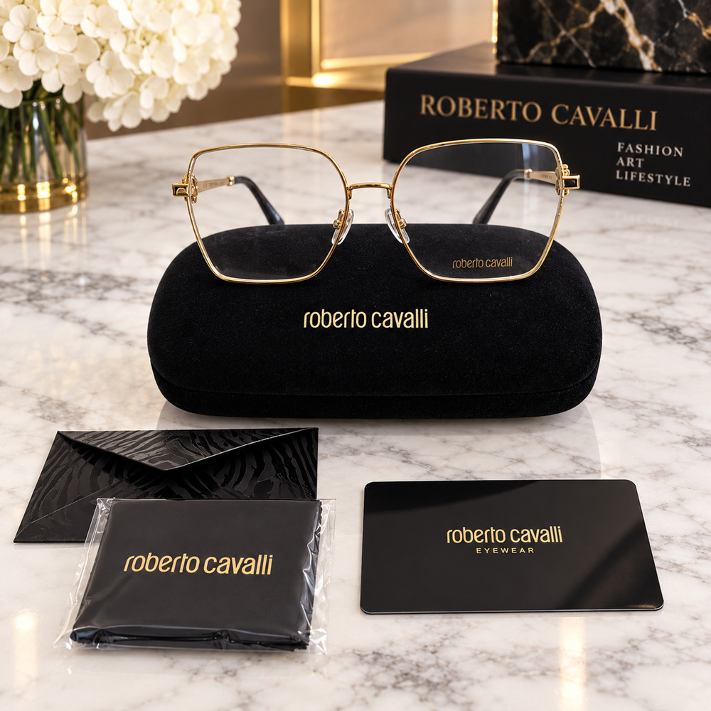Roberto Cavalli VRC029 Gold Monogram Square Eyeglasses Frames 57-15-140 New